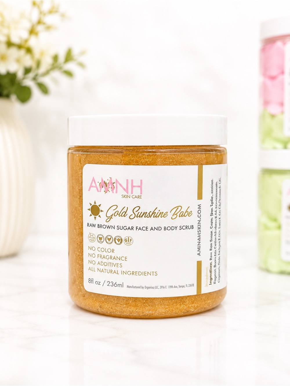 *Buy Now* Aminnah Gold Sunshine Babe Raw Brown Sugar Face & Body Scrub - Gold